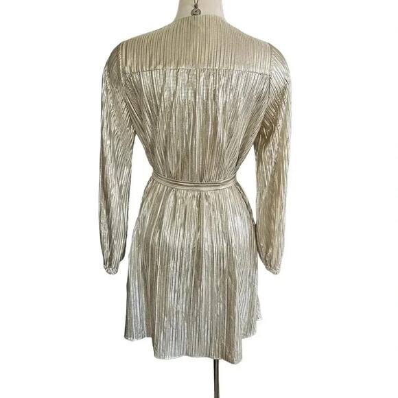 BOSTON PROPER Metallic Pleated Long Sleeve Dress Size M - Picture 8 of 12